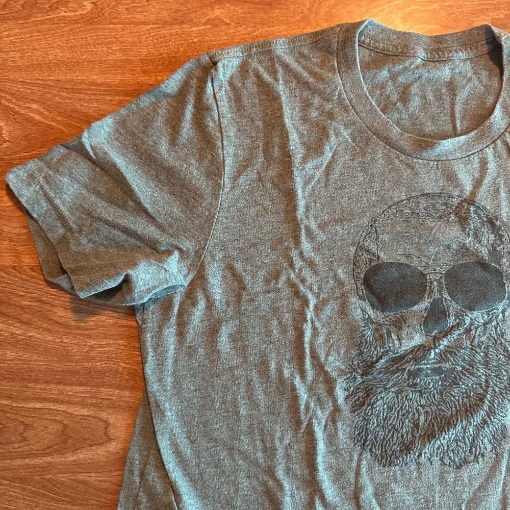 Bearded Skull Tee Grey Graphic Hipster Funny T-Shirt Size M - Picture 3 of 10